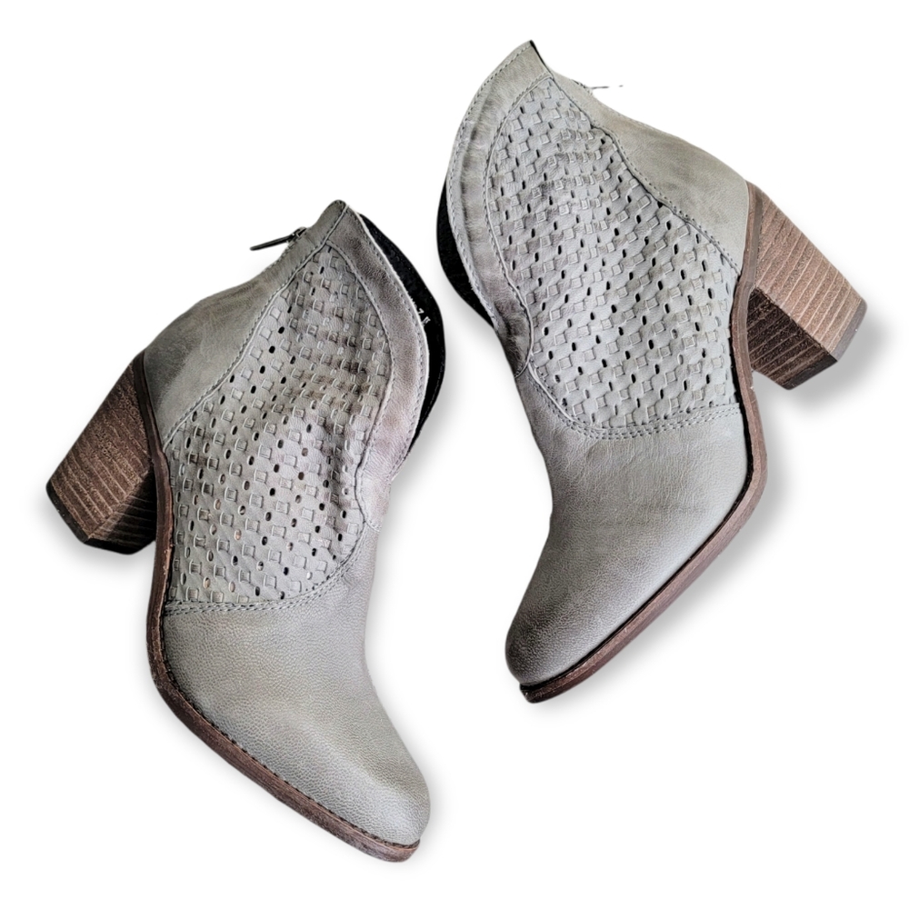 Diba True | 7 Lake Land grey heeled bootie perforated leather boho ankle…